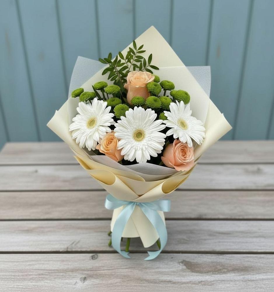Букет цветов из: Герберы, Розы и Хризантемы в Эвенске