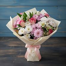 Букет цветов из:  Хризантемы, Альстромерии и Розы в Эвенске