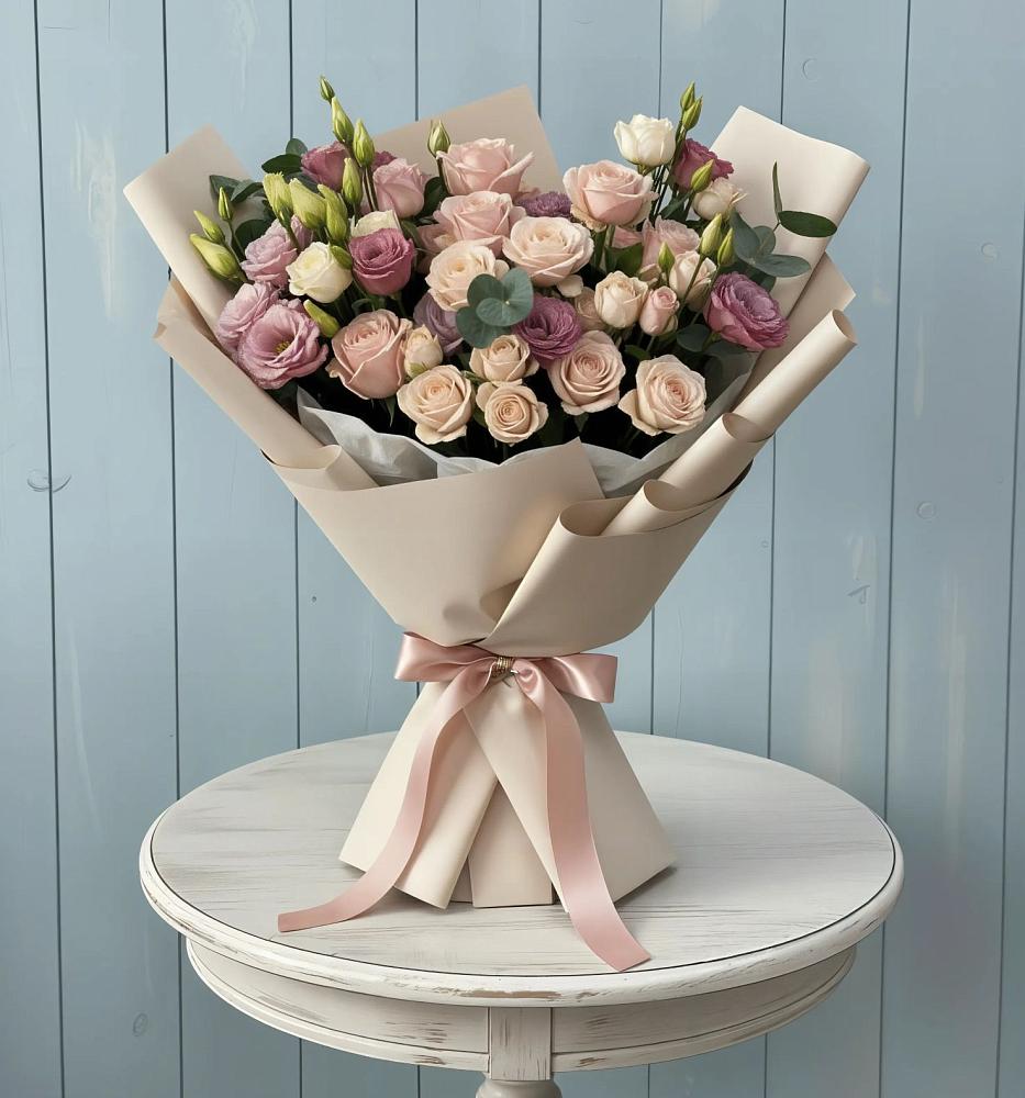 Букет цветов из: Розы и Лизиантусы в Эвенске