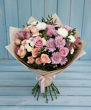 Букет цветов из:  Хризантемы, Розы и Альстромерии в Эвенске