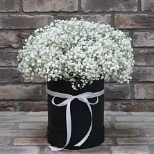 Цветочная композиция из Гипсофила в шляпной коробке в Эвенске